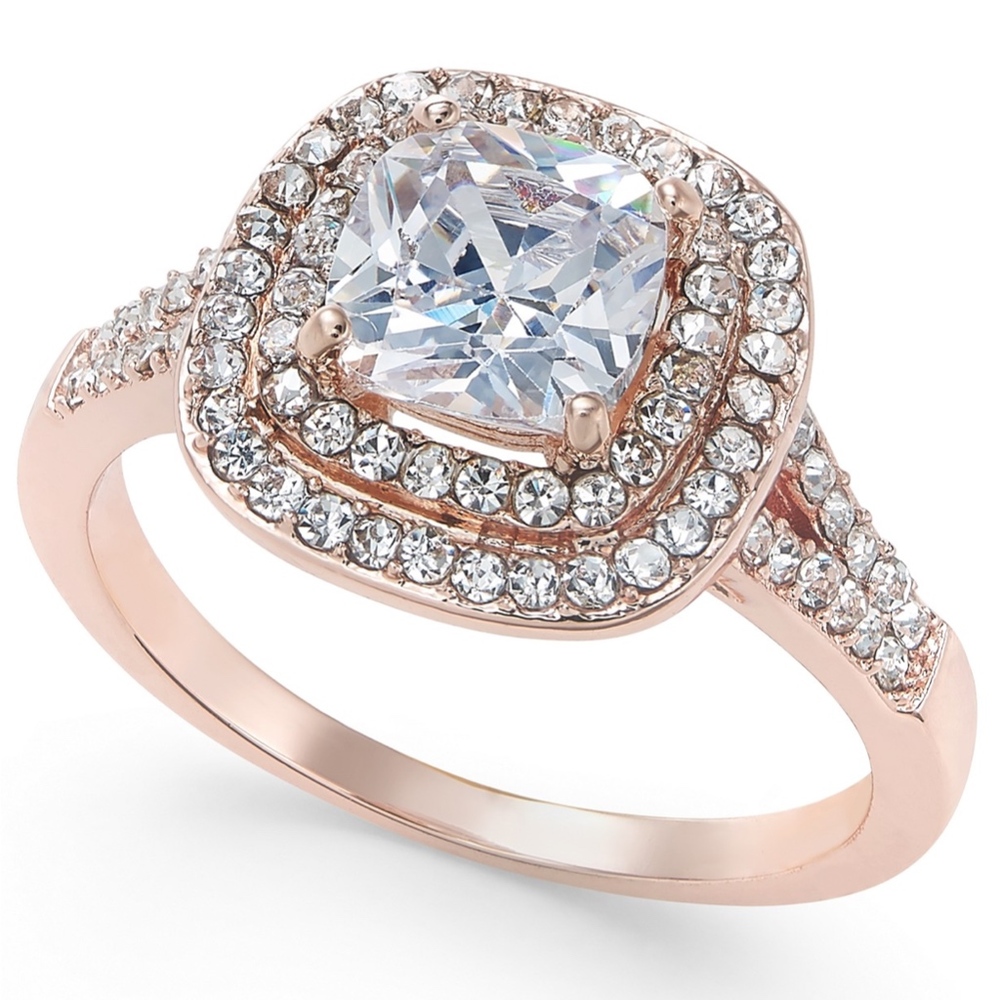 ✨Double Halo Crystal Center Ring Rose Gold